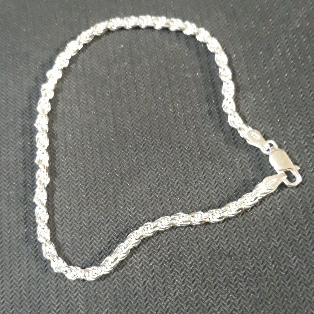 Sterling Silver Rope Bracelet/Anklet 3.2mm   Diamond Cut